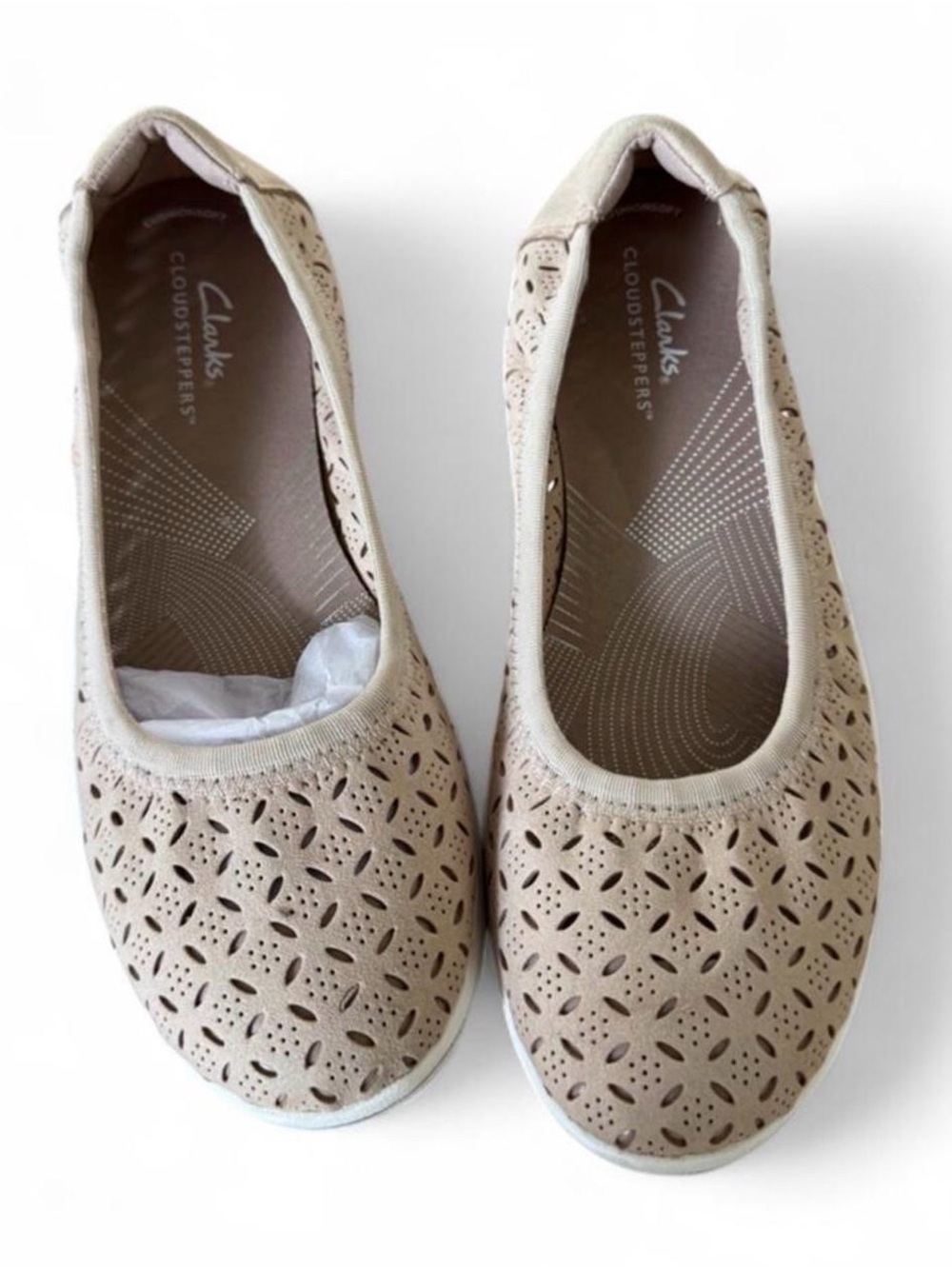 Clarks Cloudsteppers Laser-Cut Ballet Flats in Beige